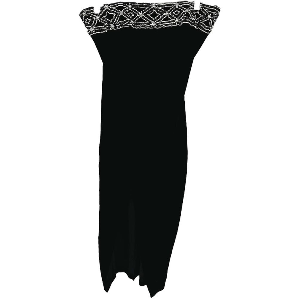 VTG Jessica McClintock for Gunne Sax Midi Dress Velvet Strapless Beaded Black M